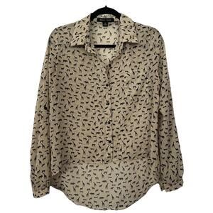 Sweet Rain Women’s Beige Animal Print Button-Down Blouse Size S